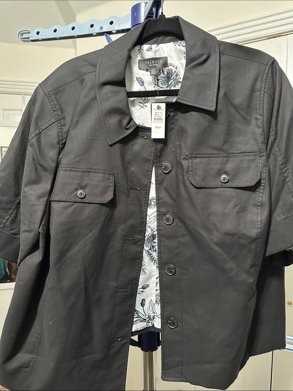 Talbots Black Short-Sleeve Button Front Shirt Jacket